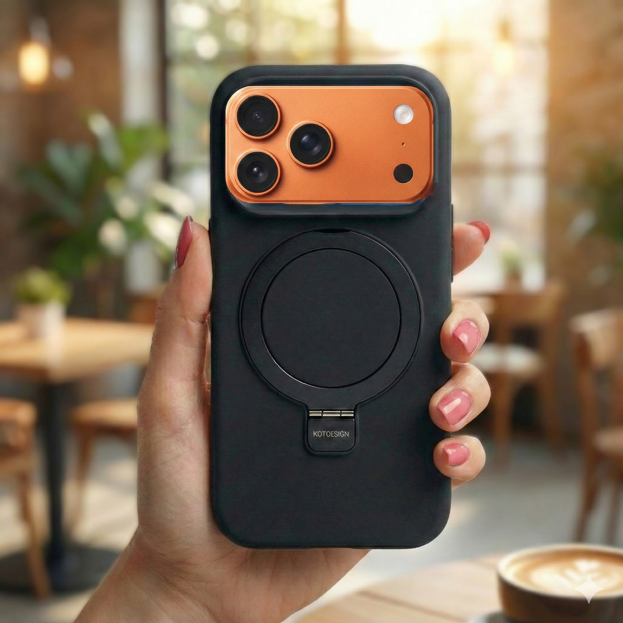 iPhone 17 Pro Max Premium MagSafe Silicone Case with 360° Ring Stand - Matte Black