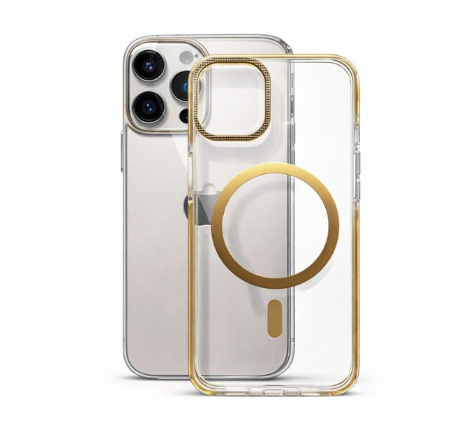 iPhone 14 Pro Max Crystal Clear Case with Gold MagSafe & Electroplated Edges