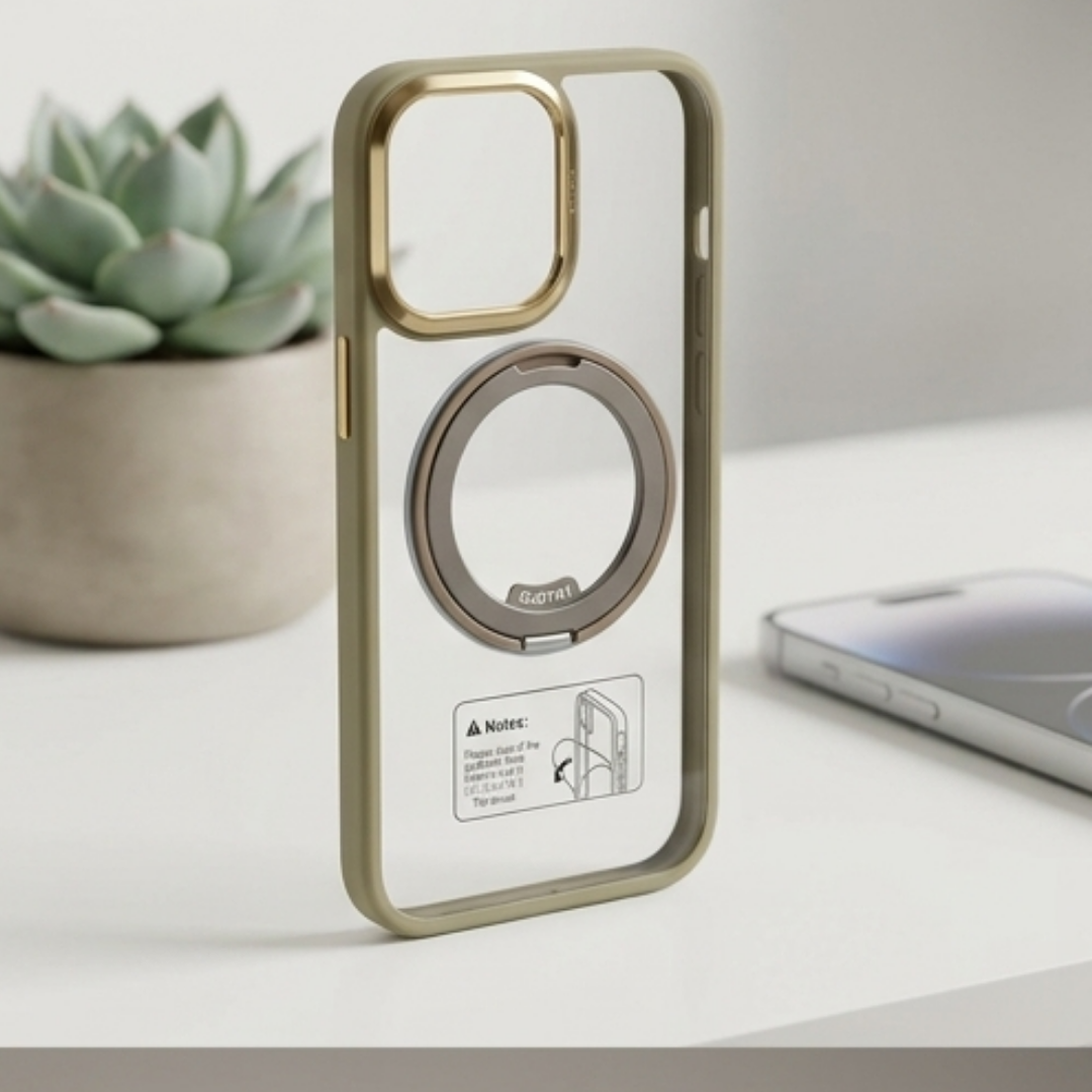 Transparent Magnetic Ring Case with Kickstand – Shockproof Cover for iPhone 16 Pro Max