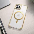 iPhone 14 Pro Max Crystal Clear Case with Gold MagSafe & Electroplated Edges