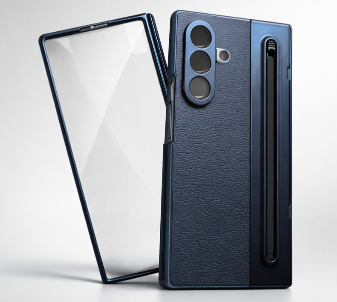 Samsung Galaxy Z Fold 7 Premium Leather Case with Included Stylus & Screen Guard - Deep Blue