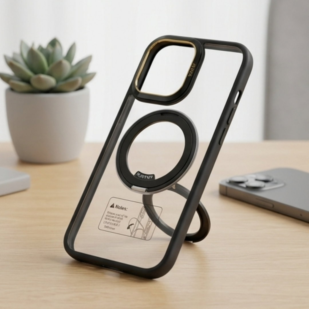 Transparent Magnetic Ring Case – Shockproof Cover for iPhone 16 Pro Max