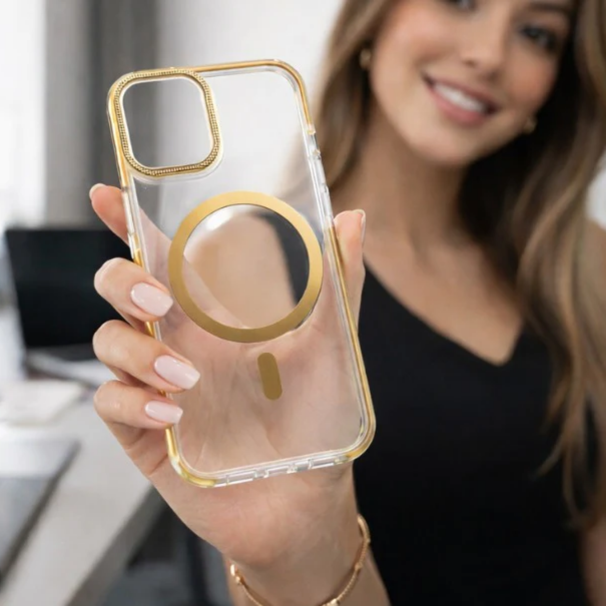 iPhone 14 Pro Max Crystal Clear Case with Gold MagSafe & Electroplated Edges