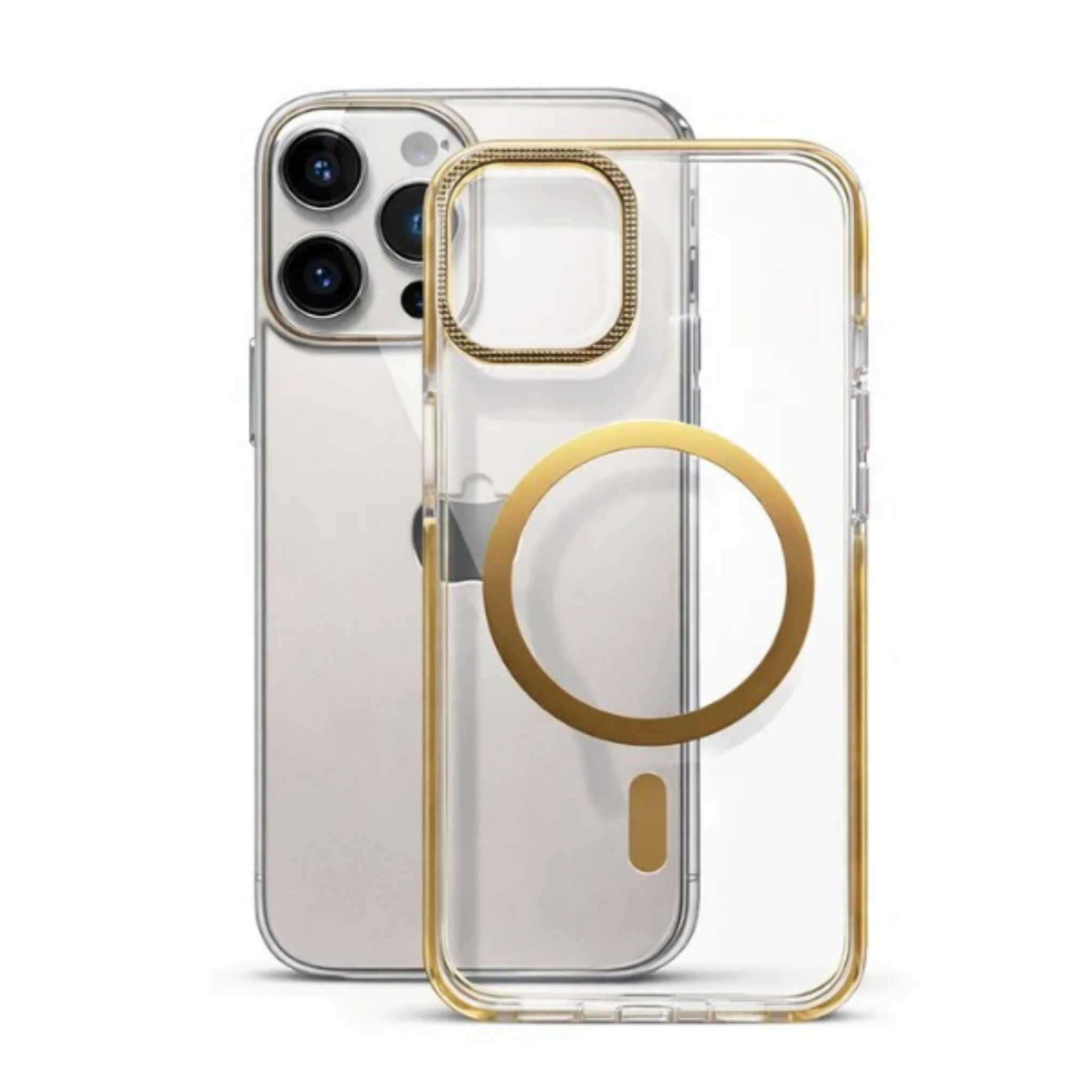 iPhone 14 Pro Max Crystal Clear Case with Gold MagSafe & Electroplated Edges