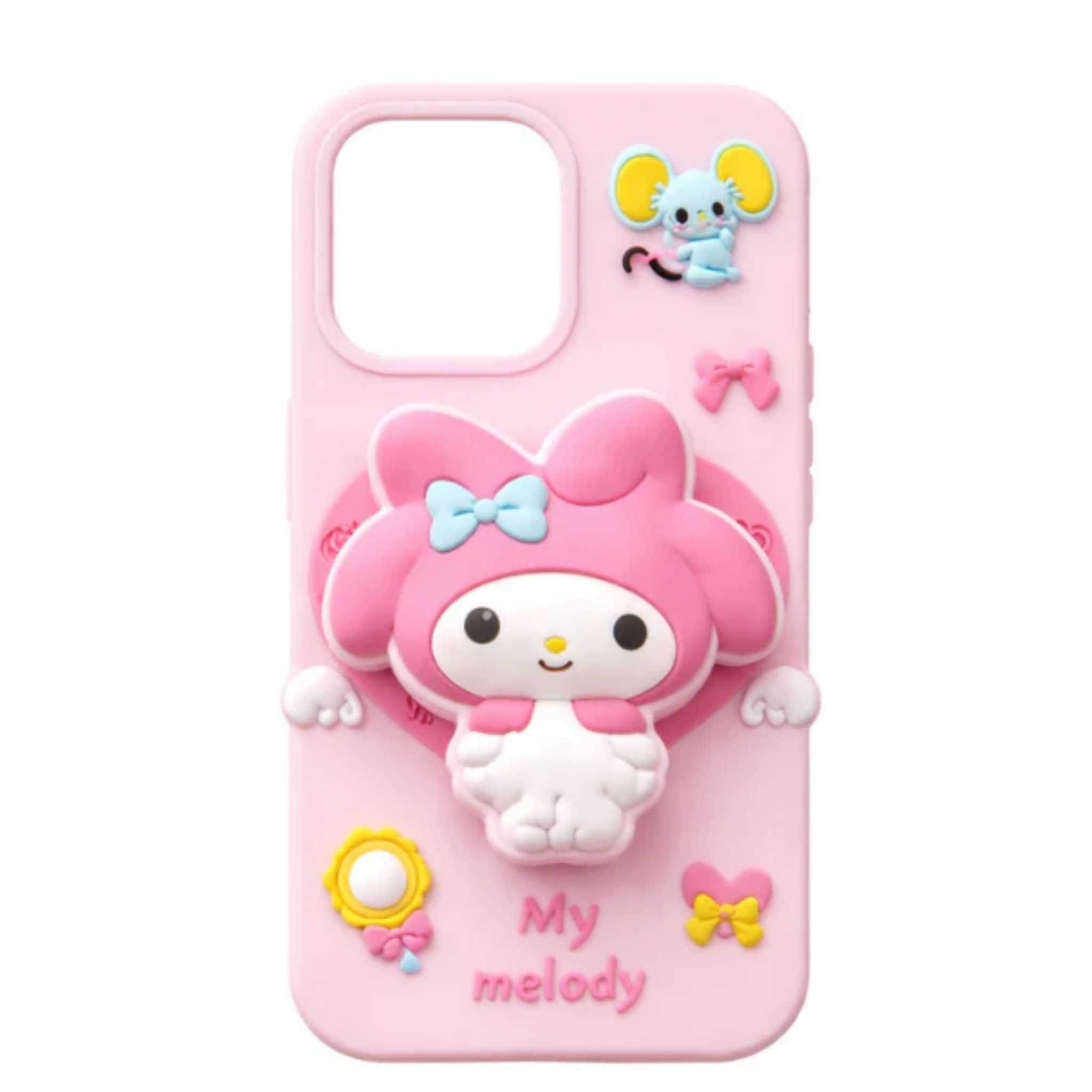 iPhone 15 Pro 3D "My Melody" Pop-Socket Silicone Case - Pastel Pink