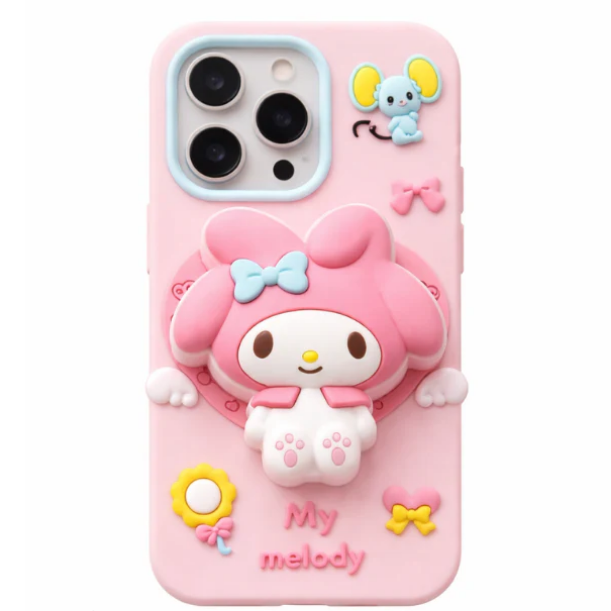iPhone 15 Pro 3D "My Melody" Pop-Socket Silicone Case - Pastel Pink