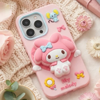 iPhone 15 Pro 3D "My Melody" Pop-Socket Silicone Case - Pastel Pink