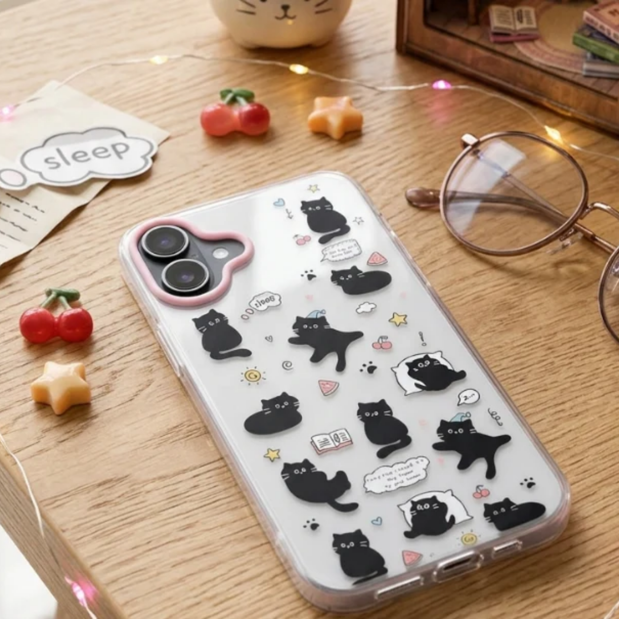 iPhone 17 "Playful Cats" Premium Hybrid TPU Case - White & Pink