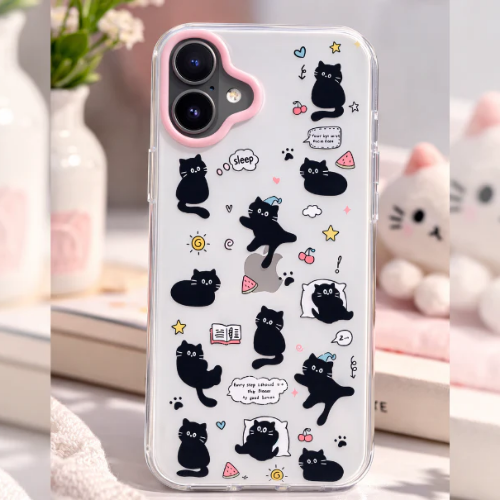 iPhone 17 "Playful Cats" Premium Hybrid TPU Case - White & Pink