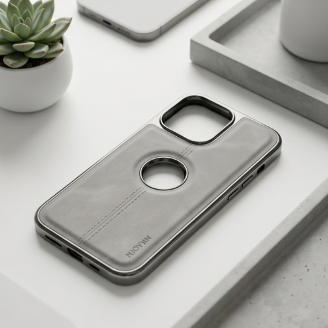 Premium Leather Magnetic Case – Luxury Grey Finish for iPhone 16 Pro Max