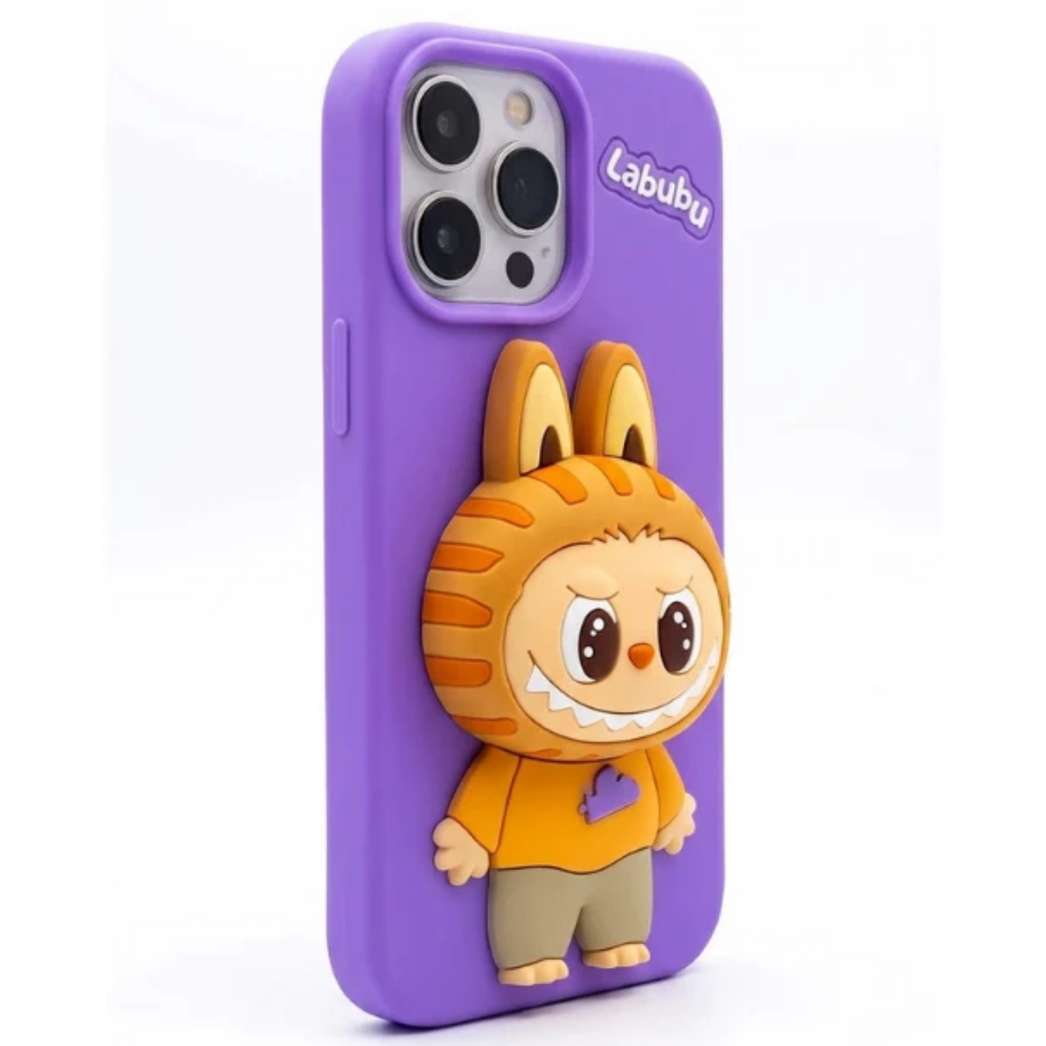iPhone 15 Pro Max 3D Labubu Pop-Socket Rubber Case - Purple