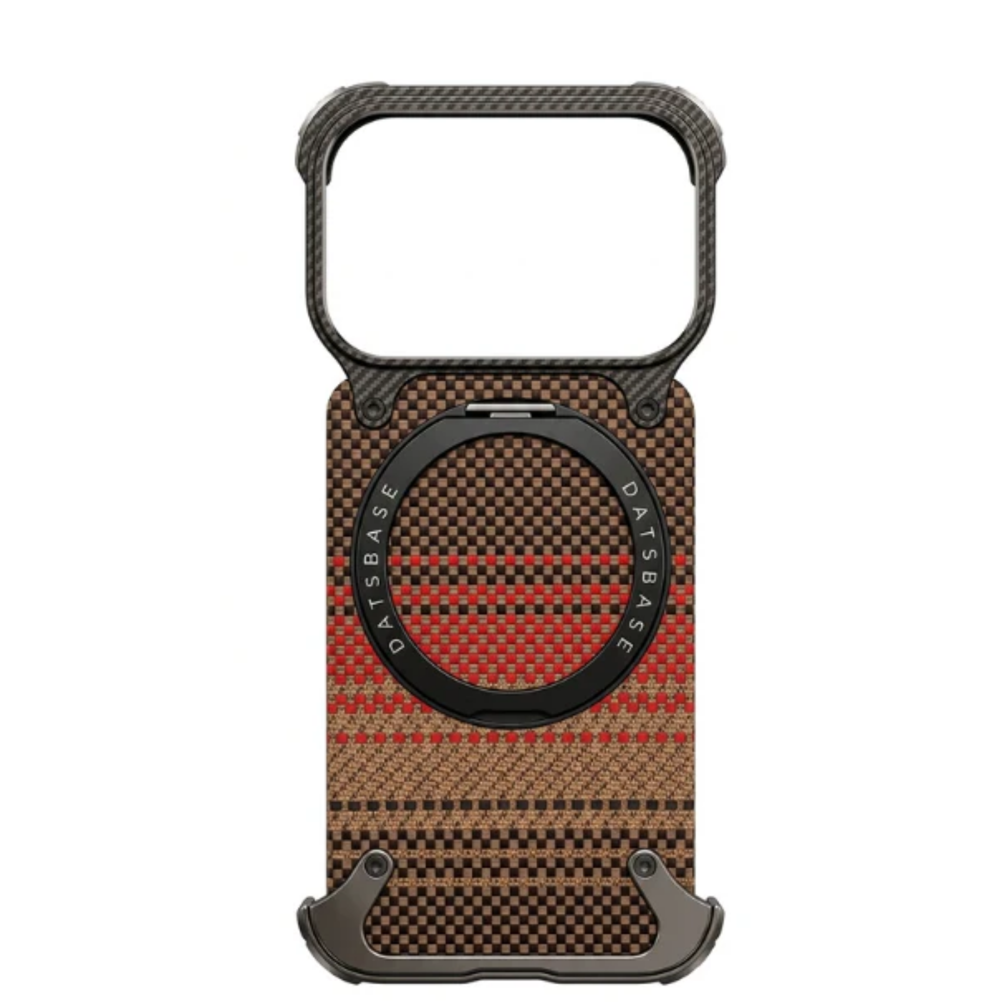 iPhone 17 Pro Max Tactical Metal Case with Carbon Fiber Back & Ring Stand - Black