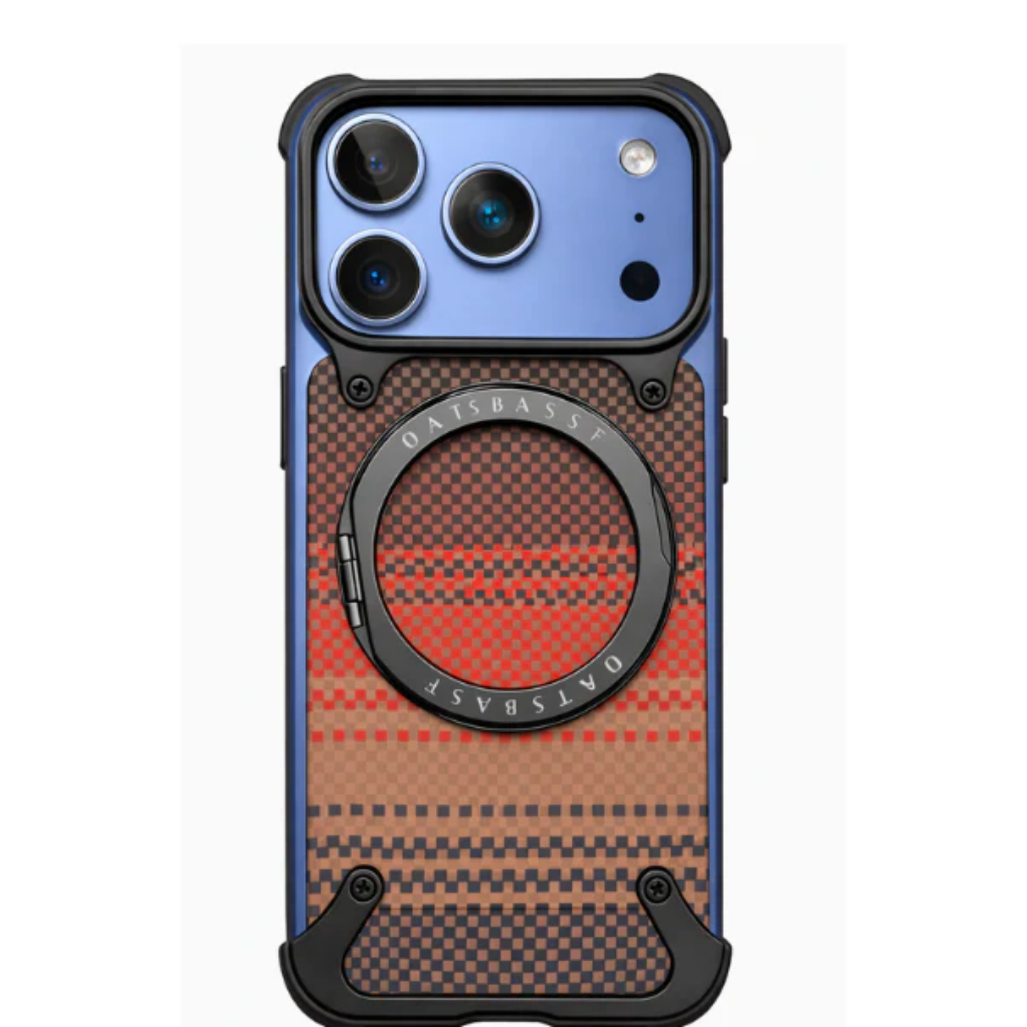 iPhone 17 Pro Max Tactical Metal Case with Carbon Fiber Back & Ring Stand - Black