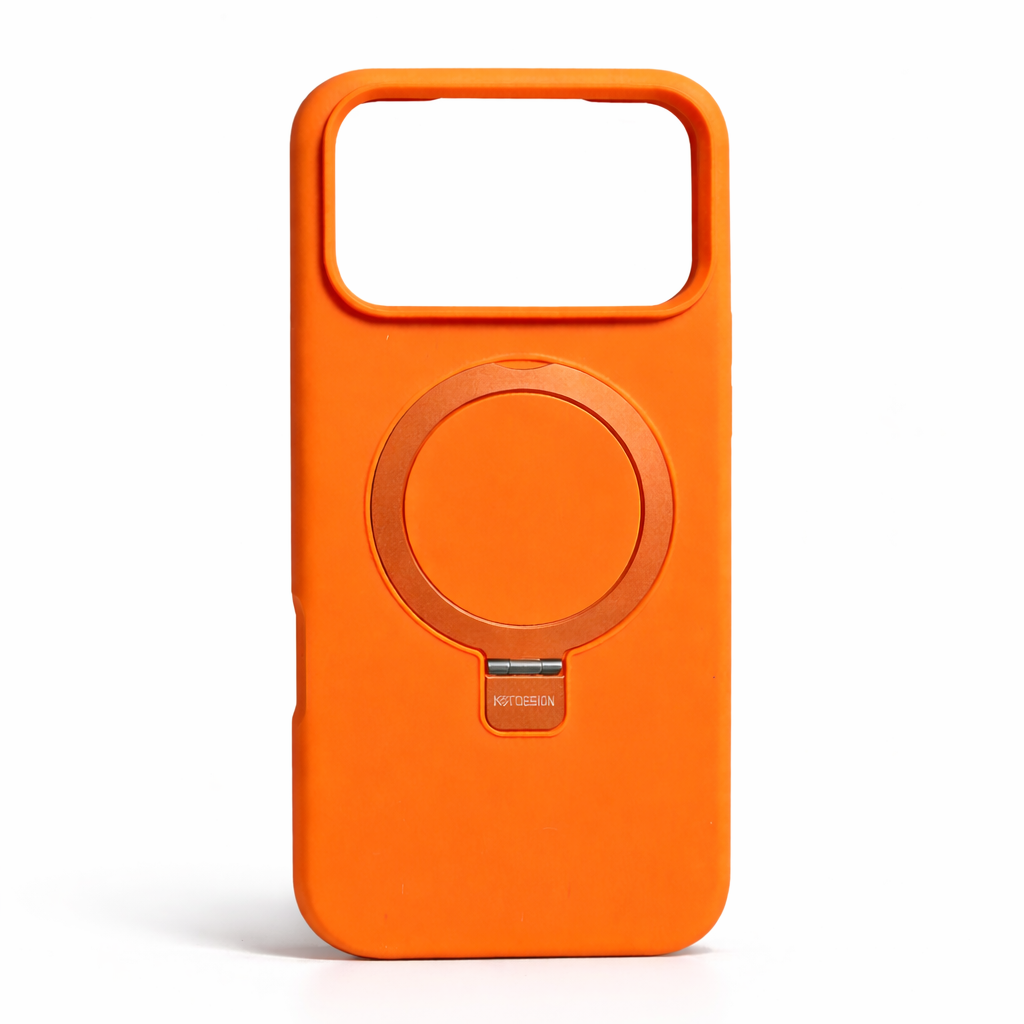 iPhone 17 Pro Soft Silicone MagSafe Case with Hidden Kickstand - Vibrant Orange