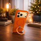 iPhone 17 Pro Max Soft Silicone MagSafe Case with Hidden Kickstand - Vibrant Orange