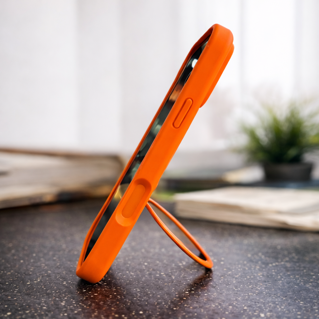 iPhone 17 Pro Soft Silicone MagSafe Case with Hidden Kickstand - Vibrant Orange