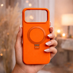iPhone 17 Pro Max Soft Silicone MagSafe Case with Hidden Kickstand - Vibrant Orange