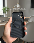 iPhone 16 Hard Case with Premium Carbon Fiber Texture & MagSafe - Matte Black