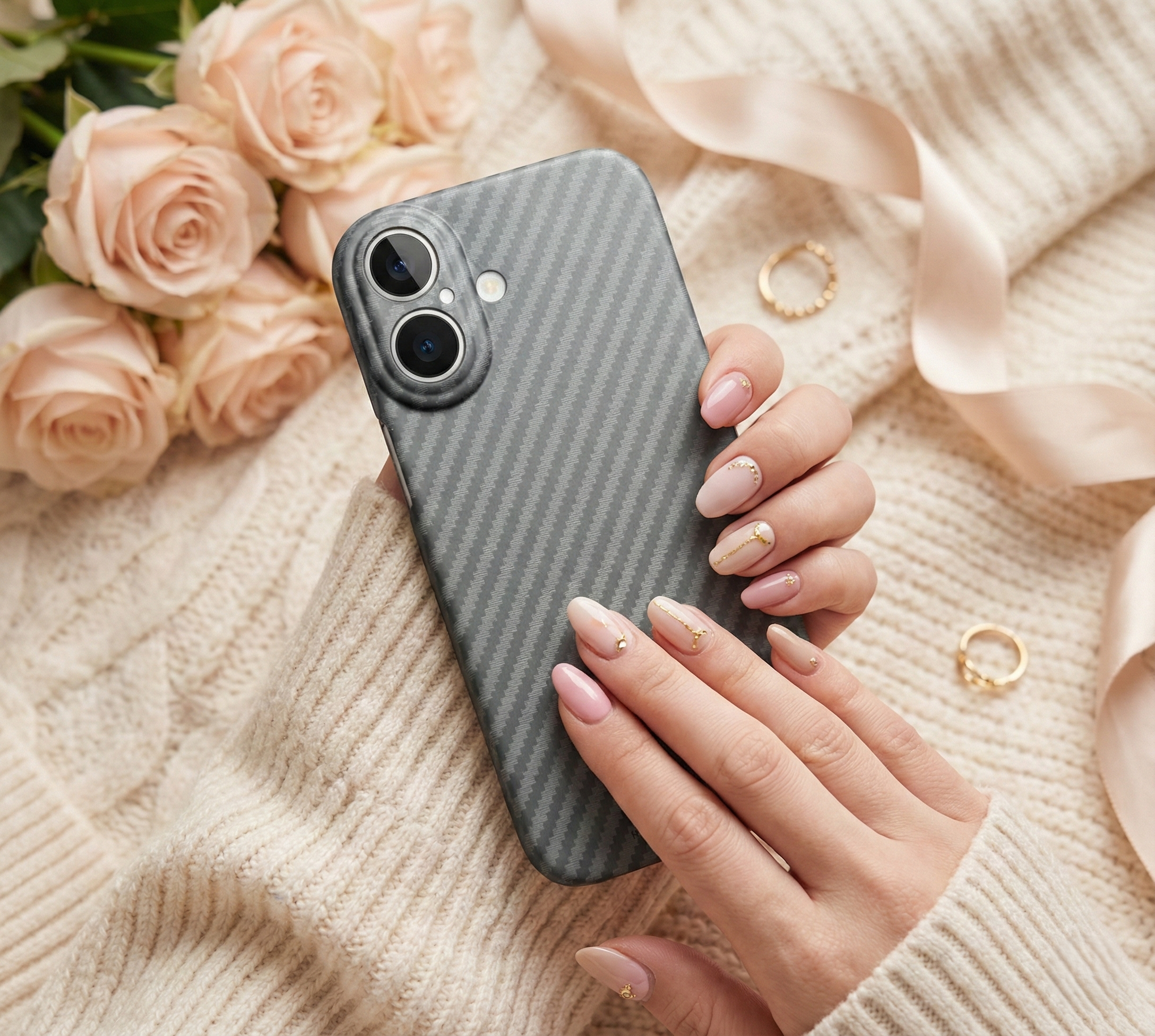 iPhone 17 Hard Case with Premium Carbon Fiber Texture & MagSafe - Matte Black