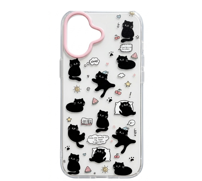 iPhone 17 "Playful Cats" Premium Hybrid TPU Case - White & Pink