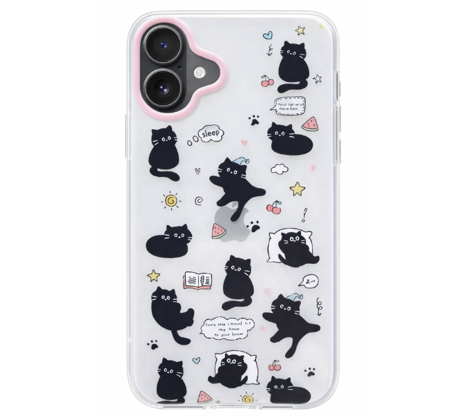 iPhone 17 "Playful Cats" Premium Hybrid TPU Case - White & Pink