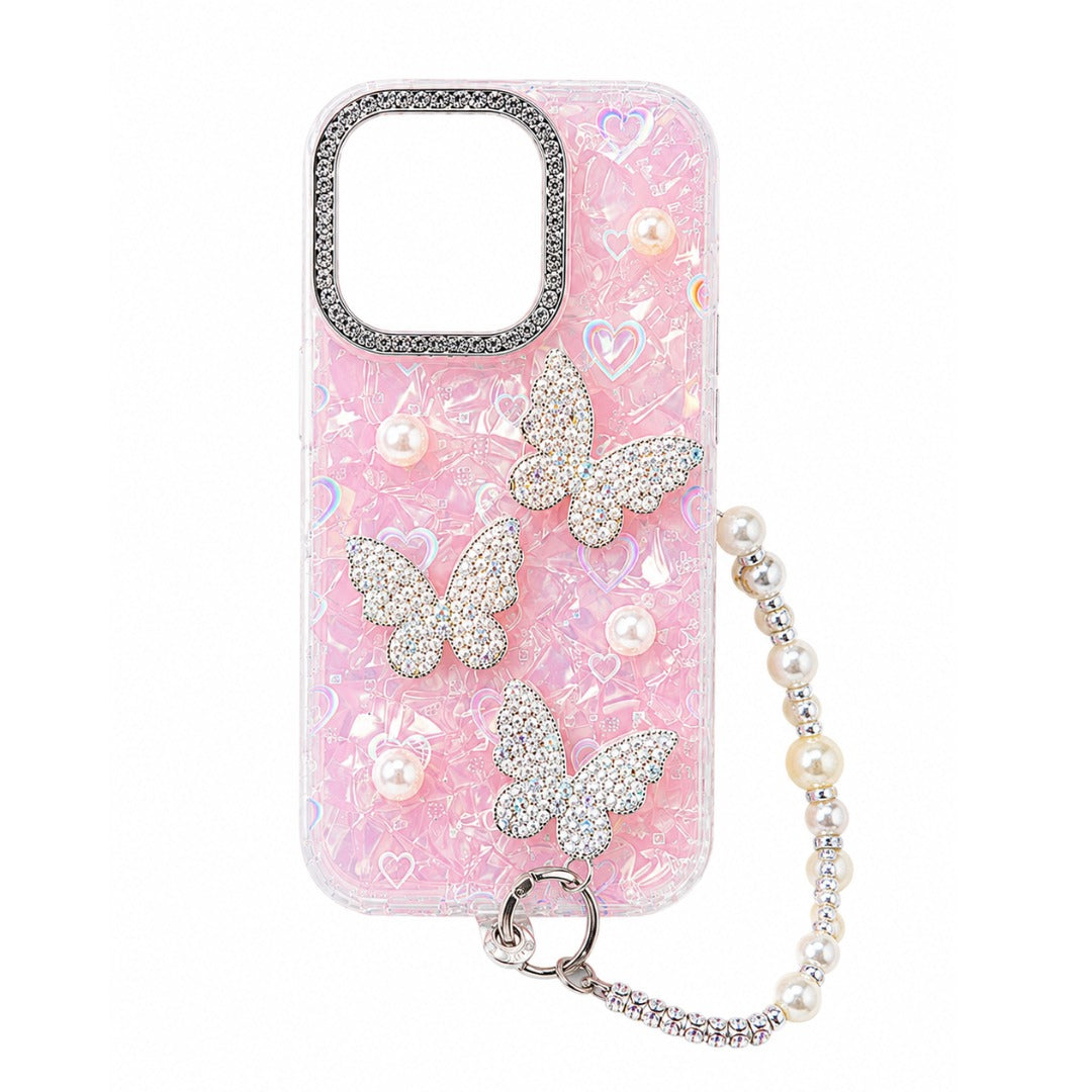 Luxury Butterfly Pearl Strap iPhone Mobile Cover with Charms