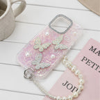 iPhone case with butterfly design and pearl details 